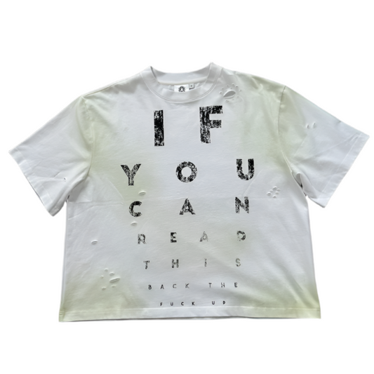 Stamped 20/20 Distressed White Tee