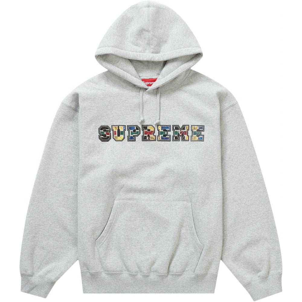 Supreme Collegiate Patchwork Leather Heather Grey Hoodie