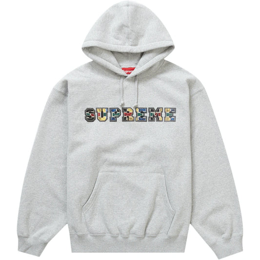 Supreme Collegiate Patchwork Leather Heather Grey Hoodie