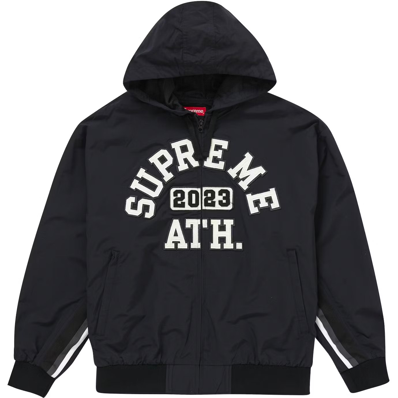 Supreme Applique Black Hooded Track Jacket