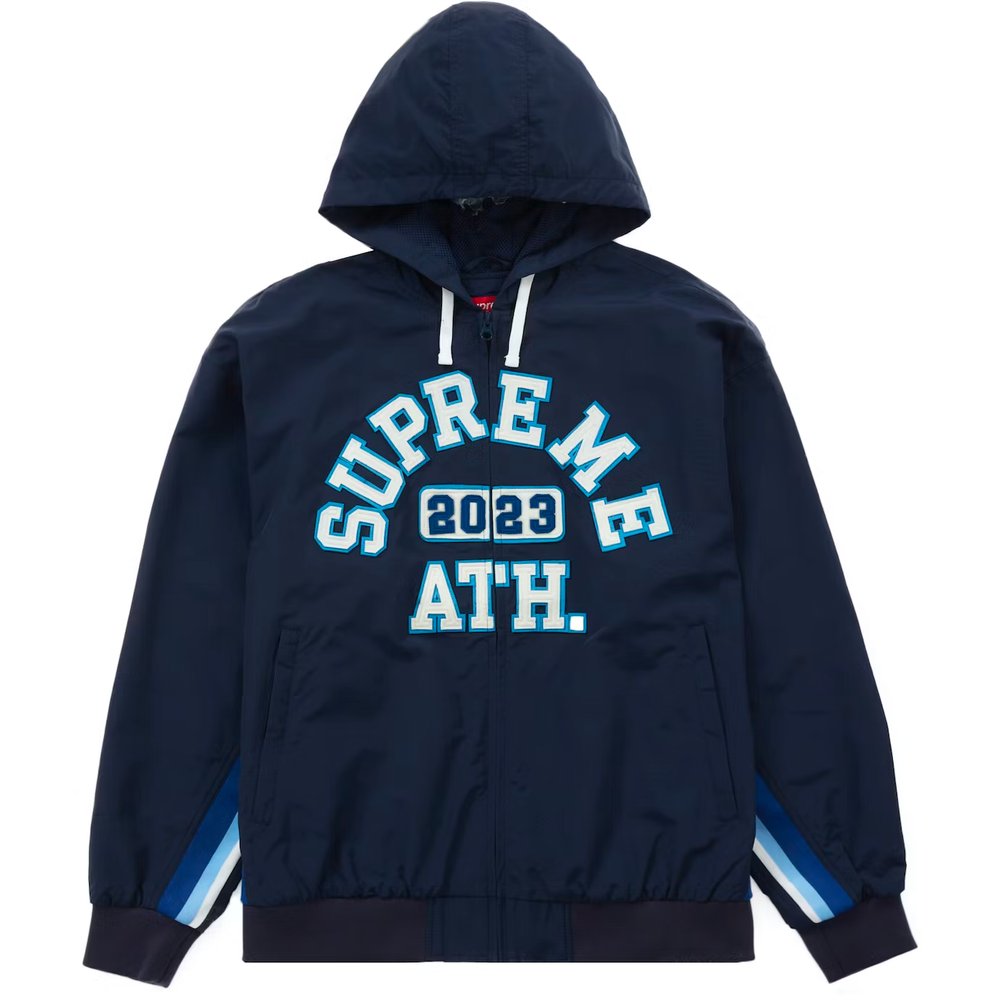 Supreme Applique Navy Hooded Track Jacket