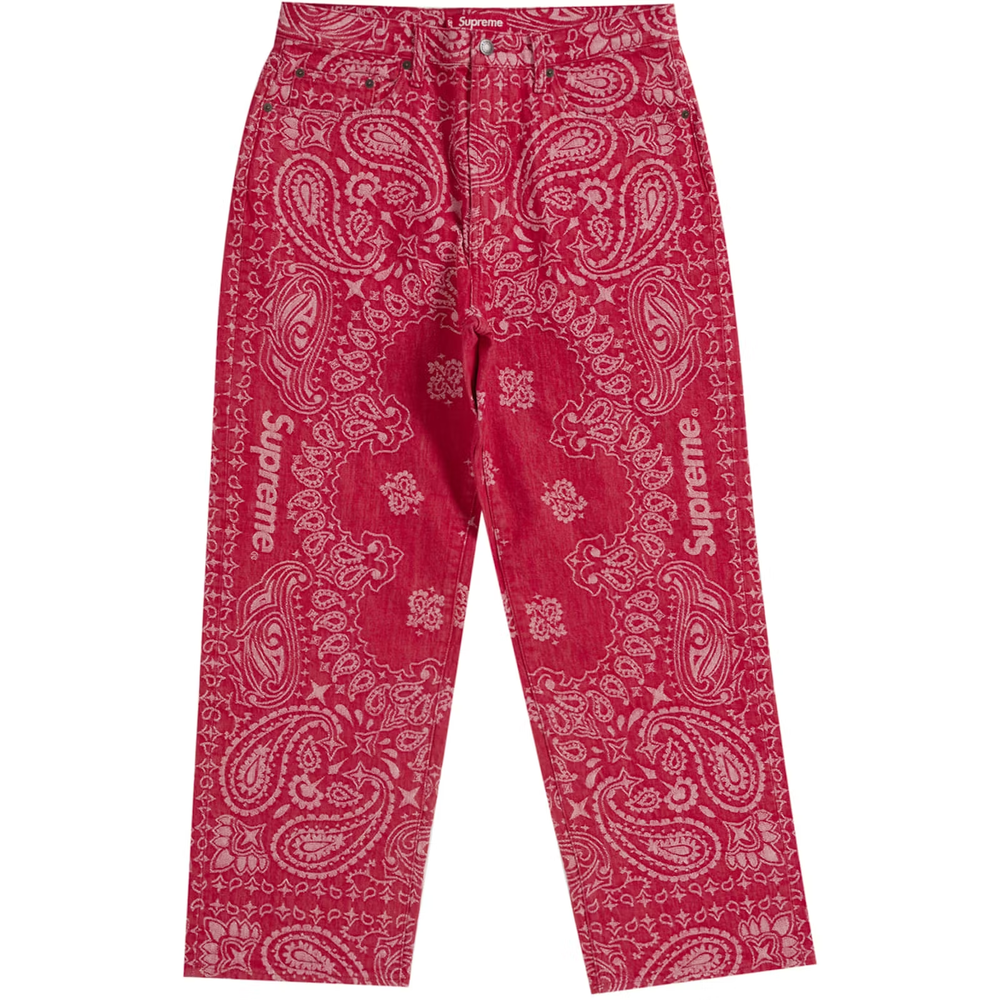Supreme Bandana Jacquard Red Baggy Denim