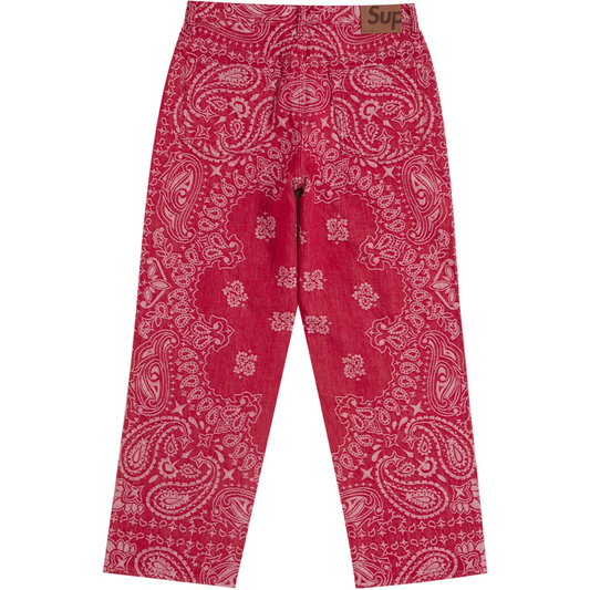 Supreme Bandana Jacquard Red Baggy Denim