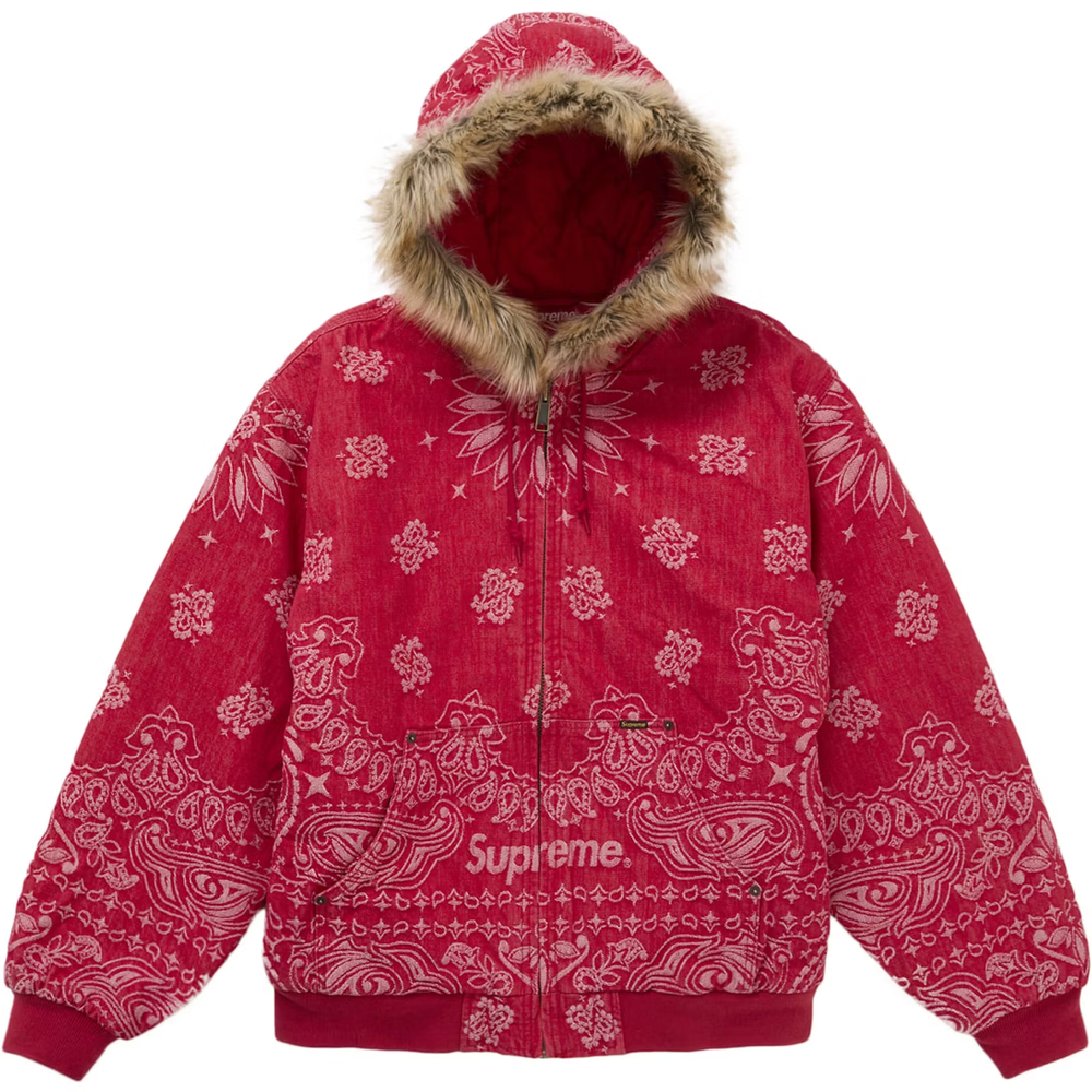 Supreme Bandana Jacquard Red Hooded Work Jacket