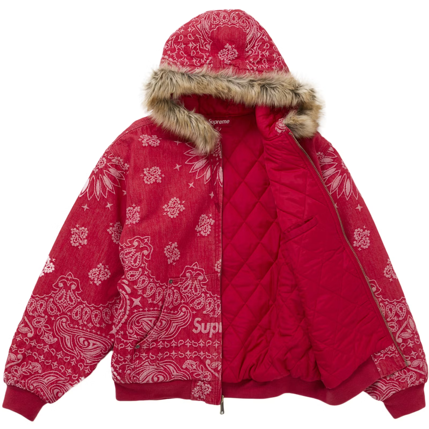 Supreme Bandana Jacquard Red Hooded Work Jacket