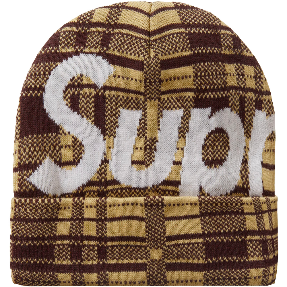 Supreme Big Logo Tan Plaid Beanie