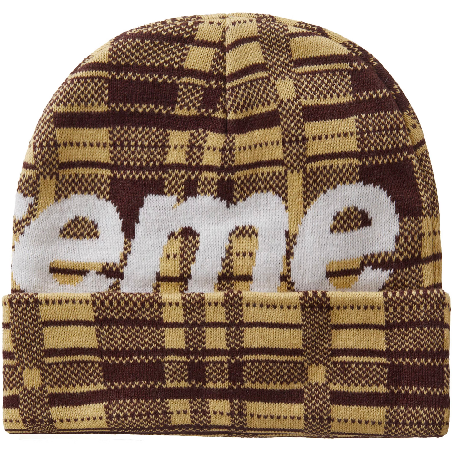 Supreme Big Logo Tan Plaid Beanie