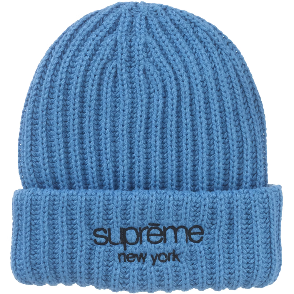 Supreme Classic Logo Chunky Ribbed Blue Beanie