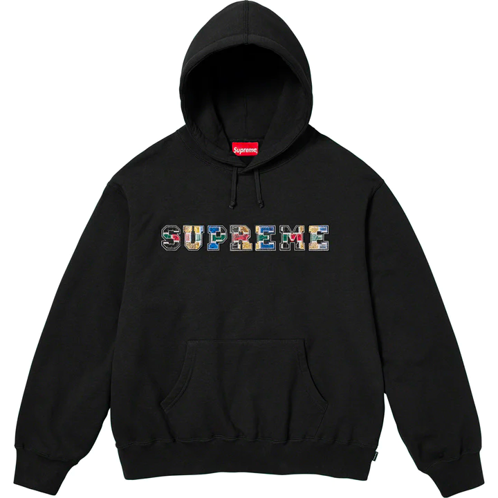 Supreme Collegiate Patchwork Leather Black Hoodie