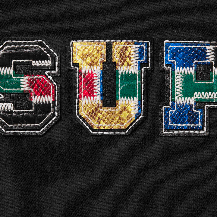 Supreme Collegiate Patchwork Leather Black Hoodie