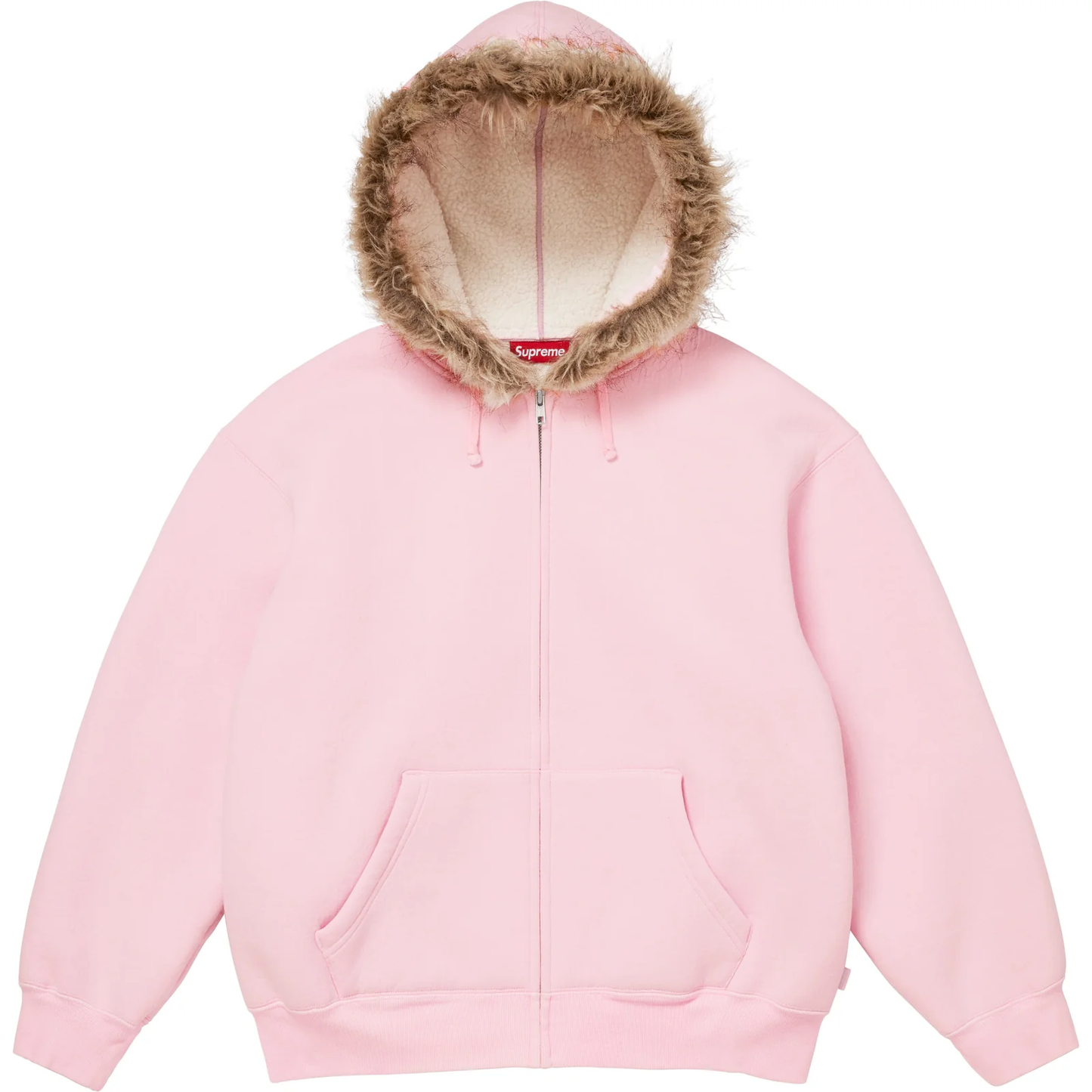 Supreme Faux Fur Light Pink Zip Up Hoodie