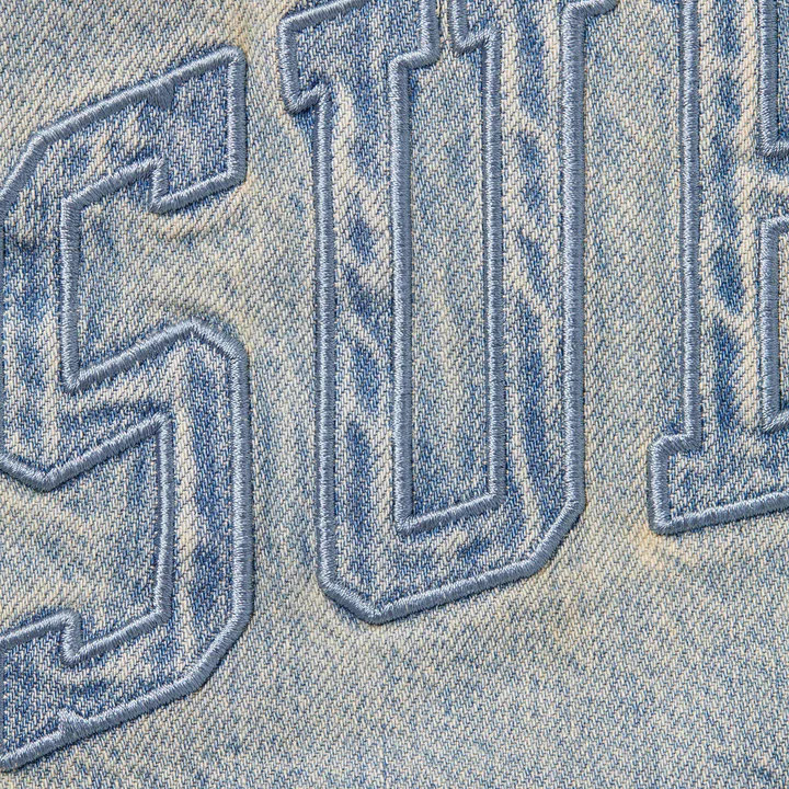 Supreme Faux Shearling Lined Washed Light Indigo Denim Work Shirt