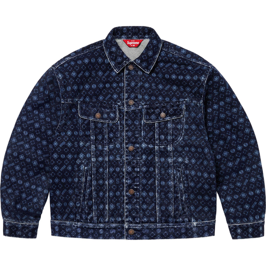 Supreme Flocked Denim Blue Trucker Jacket