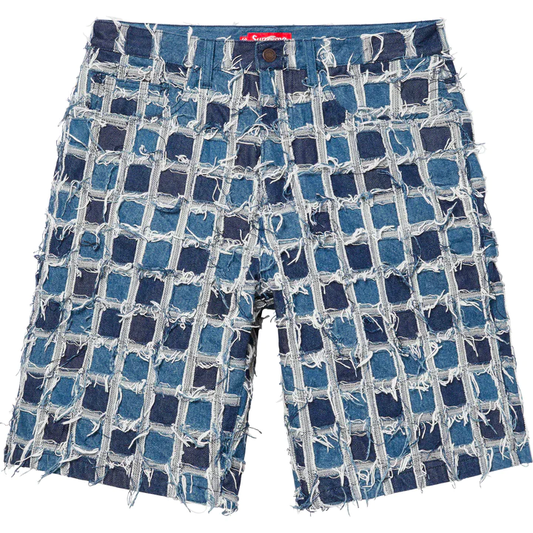 Supreme Frayed Patchwork Baggy Denim Washed Blue Shorts