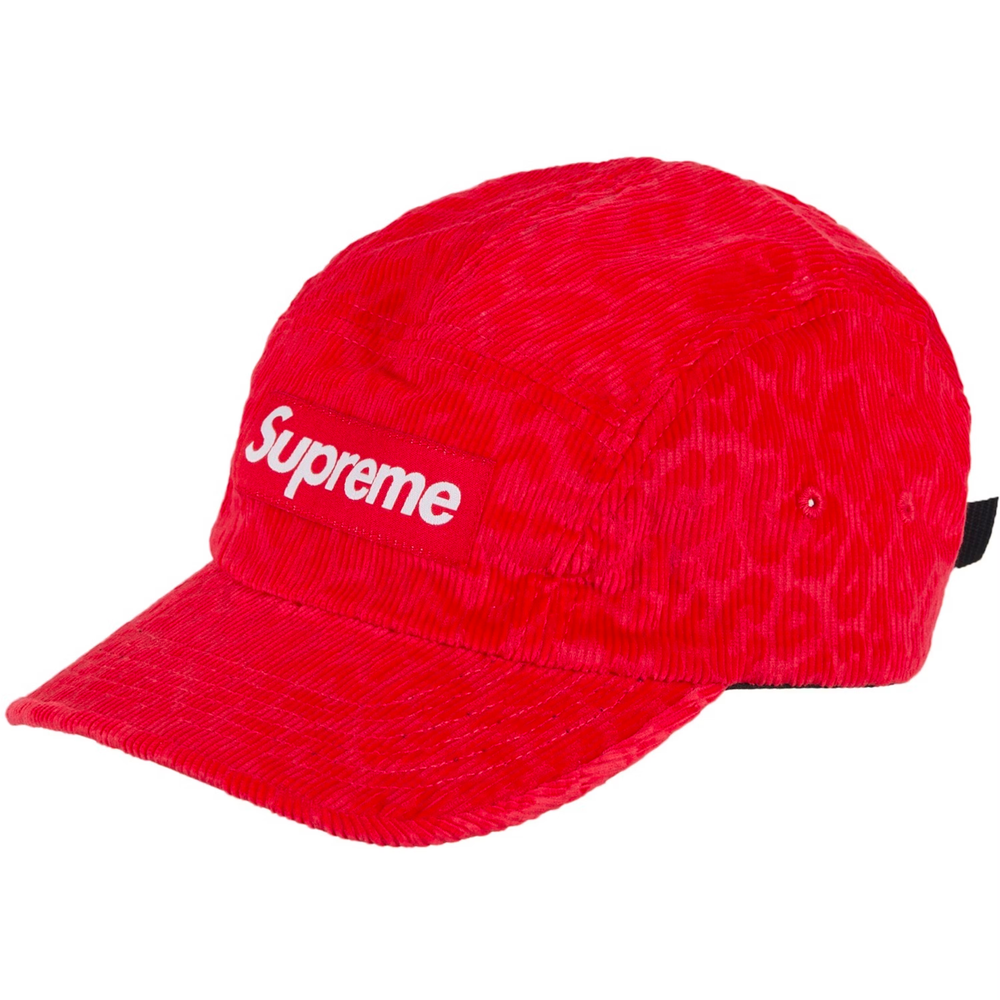 Supreme Leopard Red Corduroy Camp Cap