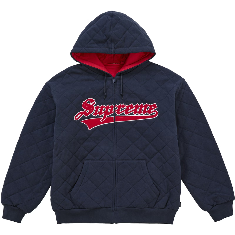 Supreme Quilted Navy Zip Up Hoodie