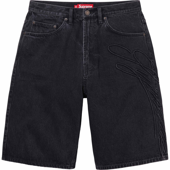 Supreme Script Baggy Denim Washed Black Shorts
