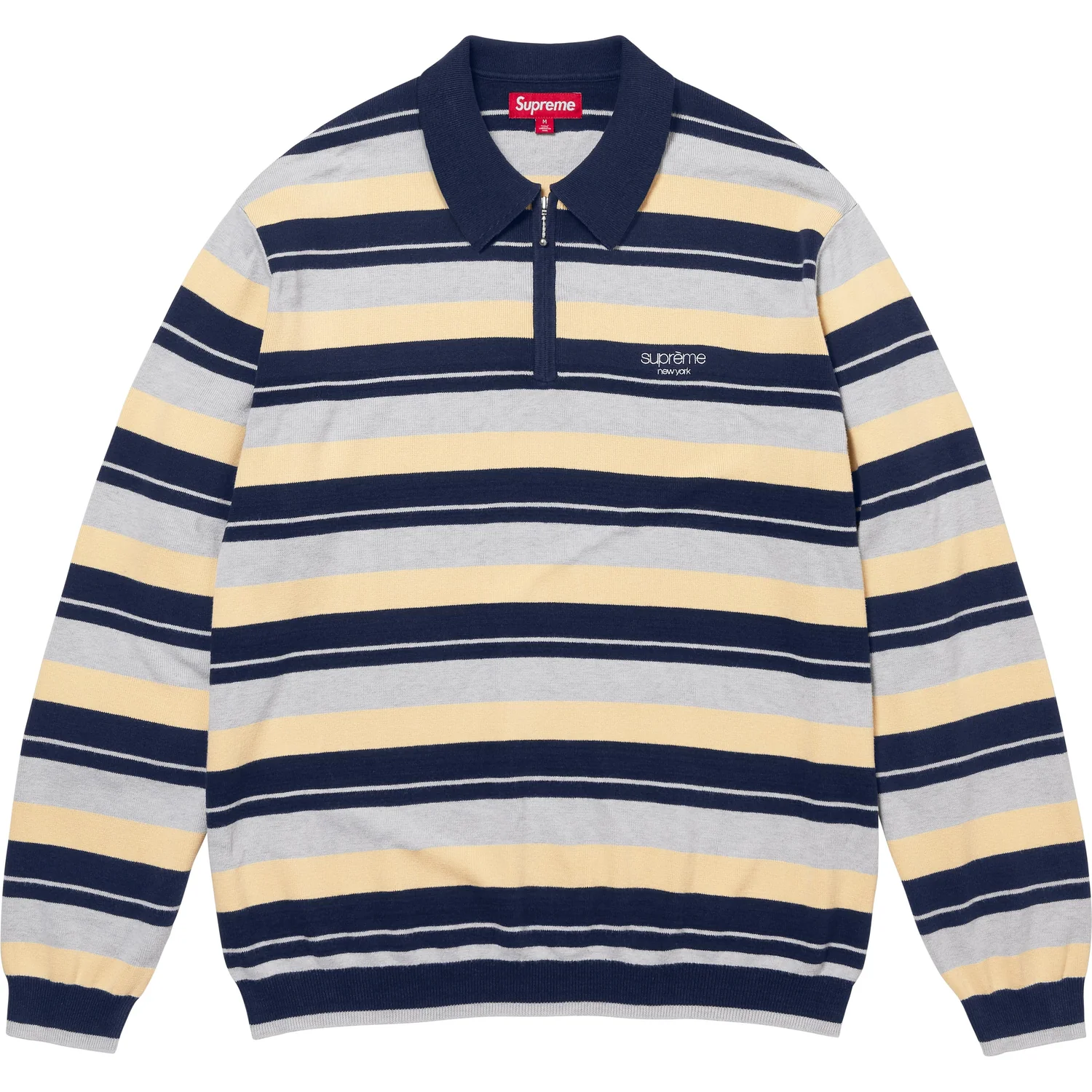 Supreme Stripe Zip Navy Long Sleeve Polo - WyCo Vintage, Kansas Supreme Stripe Zip Navy Long Sleeve Polo - WyCo Vintage, Kansas