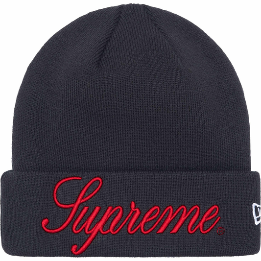 Supreme x New Era Script Navy Beanie