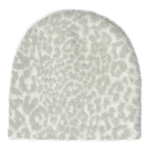 Vague Leopard Shag White Beanie