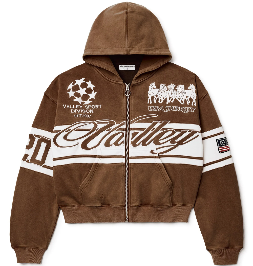 Vale Cursive Brown Zip Up Hoodie