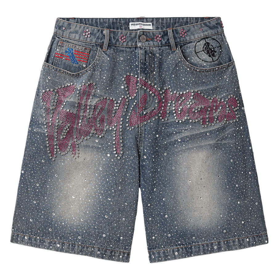 Vale Iced Out Washed Indigo Denim Shorts