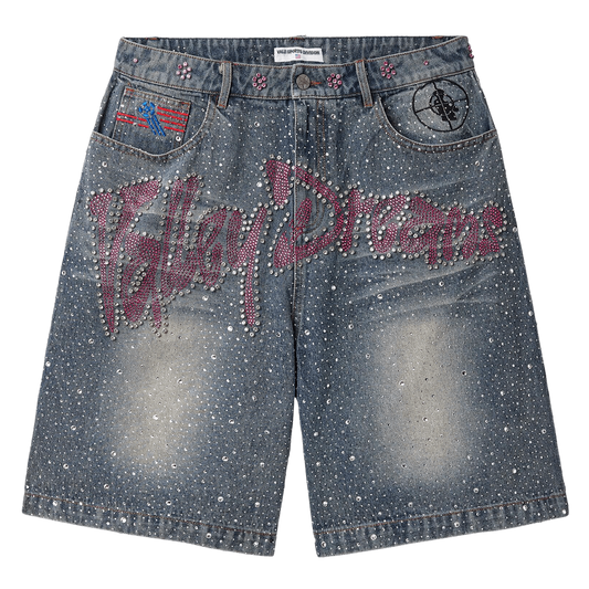 Vale Iced Out Washed Indigo Denim Shorts