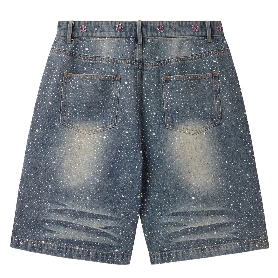 Vale Iced Out Washed Indigo Denim Shorts