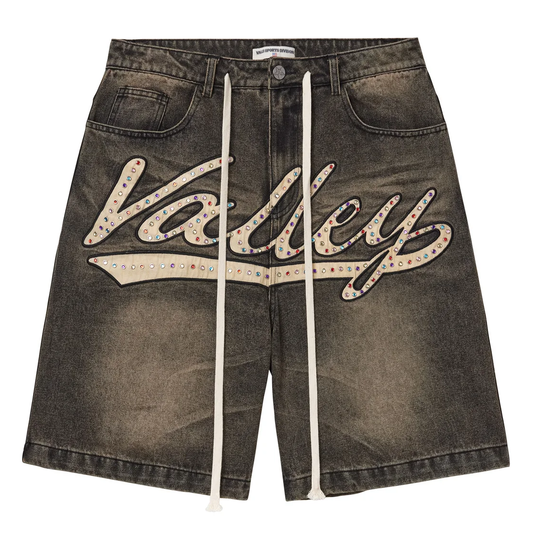 Vale Skittles Rhinestone Black Denim Shorts