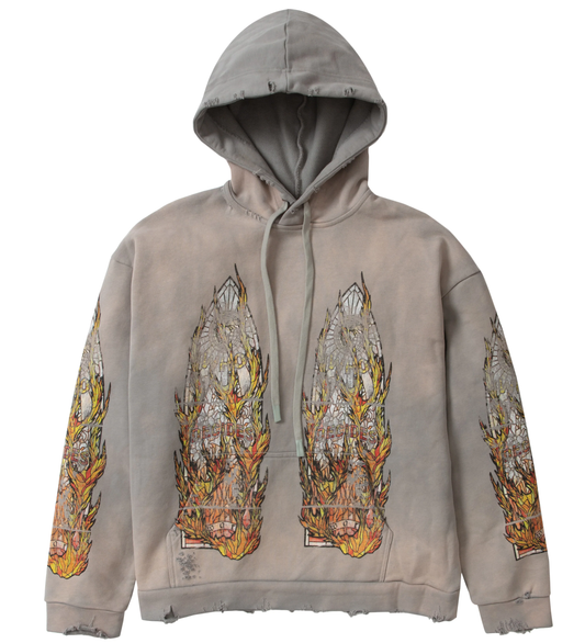 Who Decides War Flame Glass Distressed Grey Hoodie