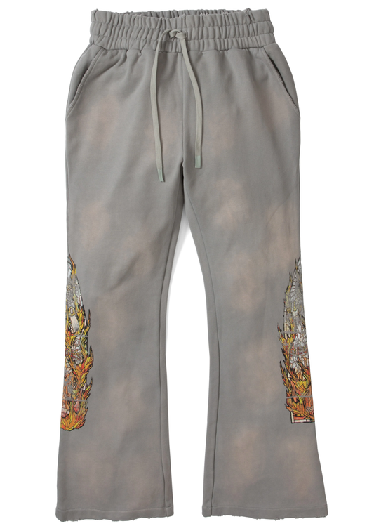 Who Decides War Flame Glass Faded Grey Sweatpants