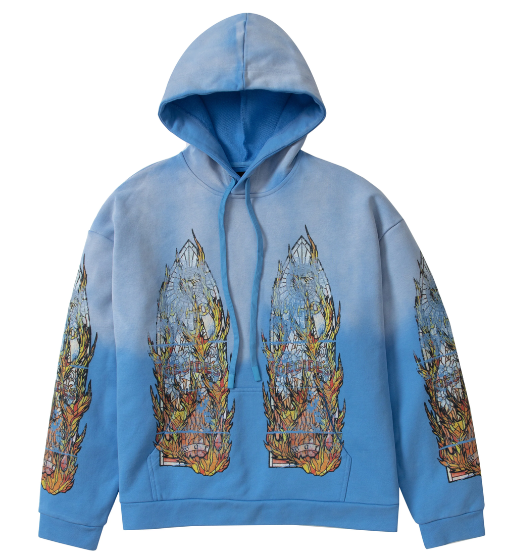 Who Decides War Flame Glass Vintage Blue Hoodie