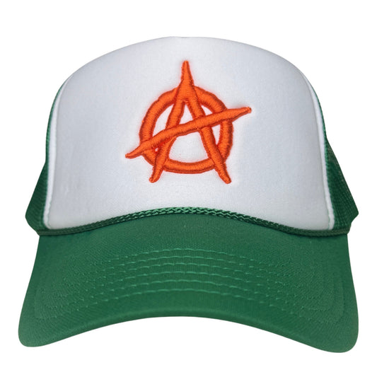 WyCo Vintage Green White Orange Trucker Hat Front