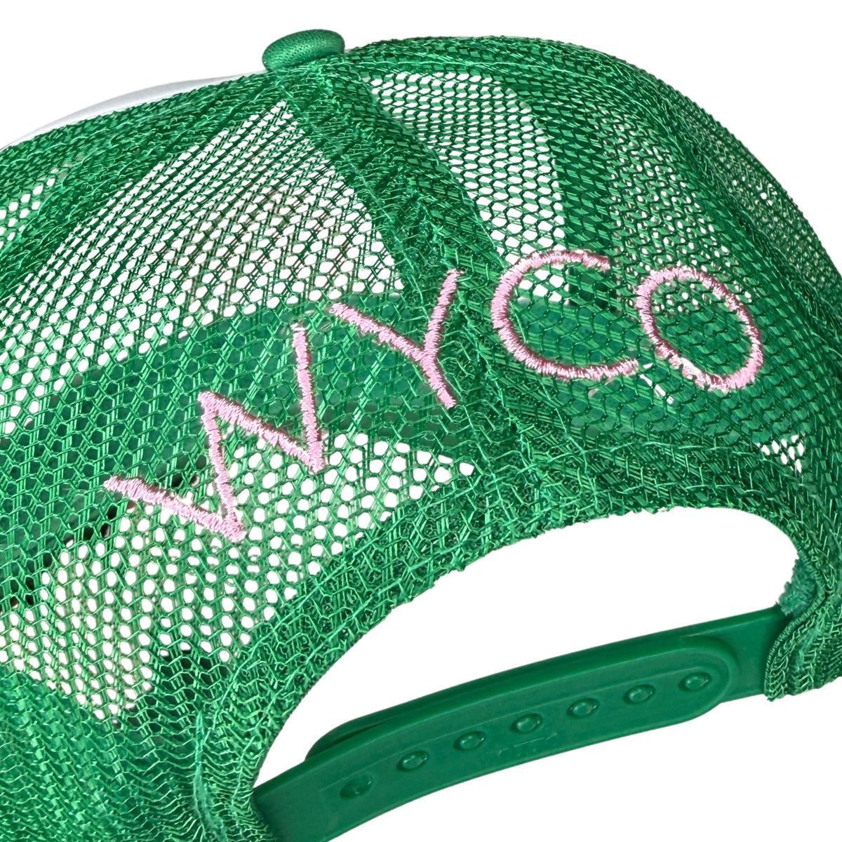WyCo Vintage Green White Pink Trucker Hat Back