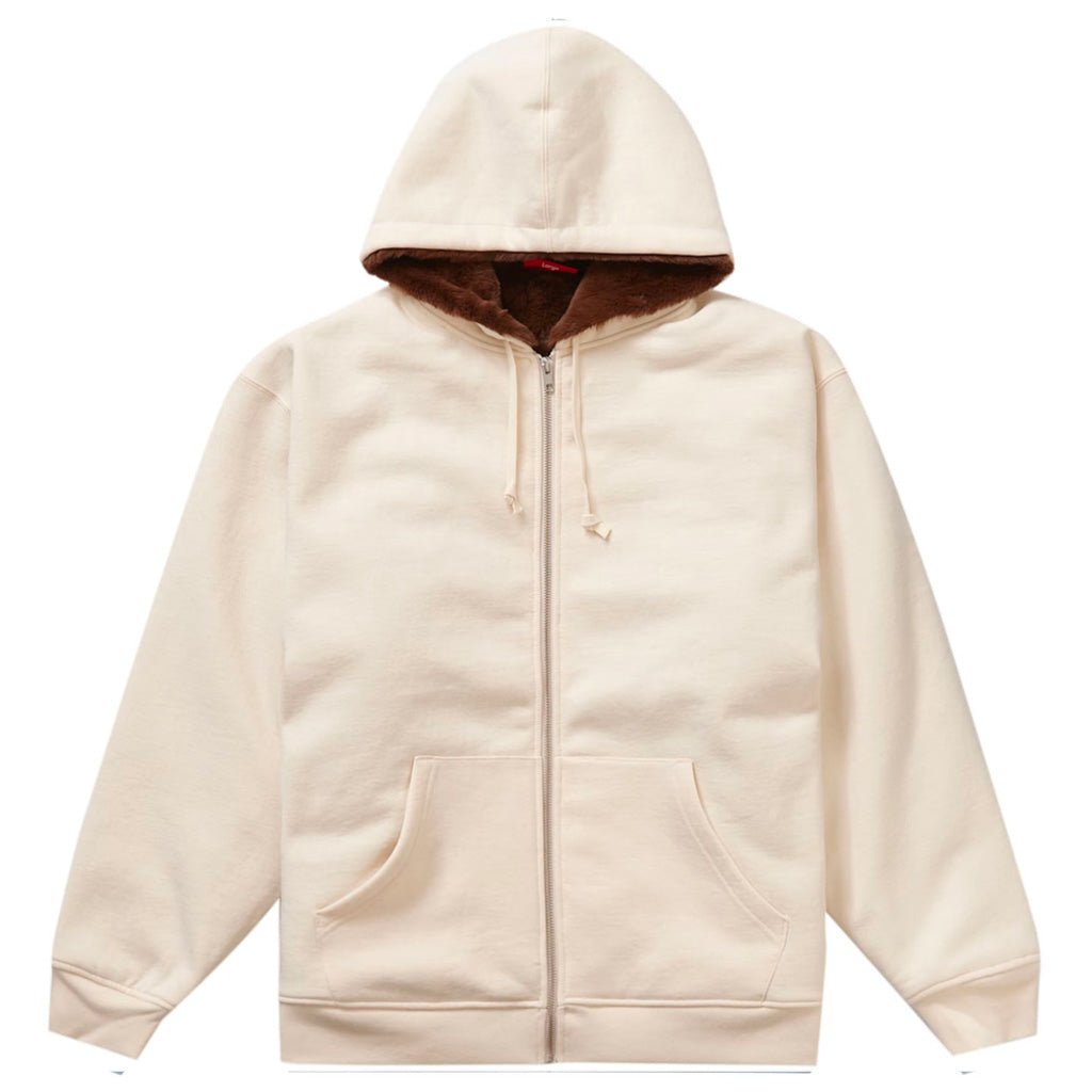 Supreme Faux Fur Lined Natural Medium Zip Up Hooded Sweatshirt