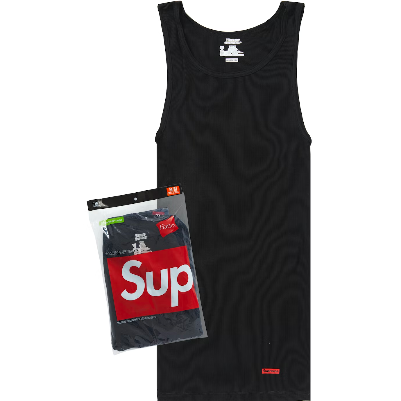 Supreme Hanes Tagless Black Medium Tank Tops (3 Pack)