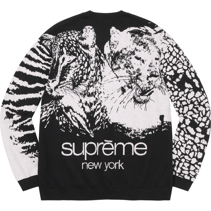 Supreme Big Cats Jacquard Black Long Sleeve Top