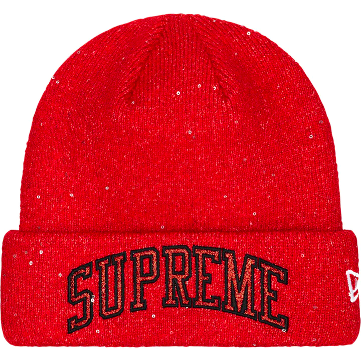Supreme x New Era Metallic Arc Red Beanie