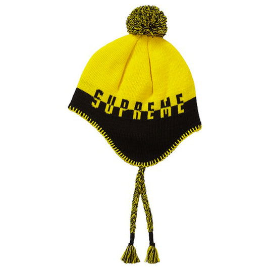 Supreme Split Logo Black Earflap Beanie