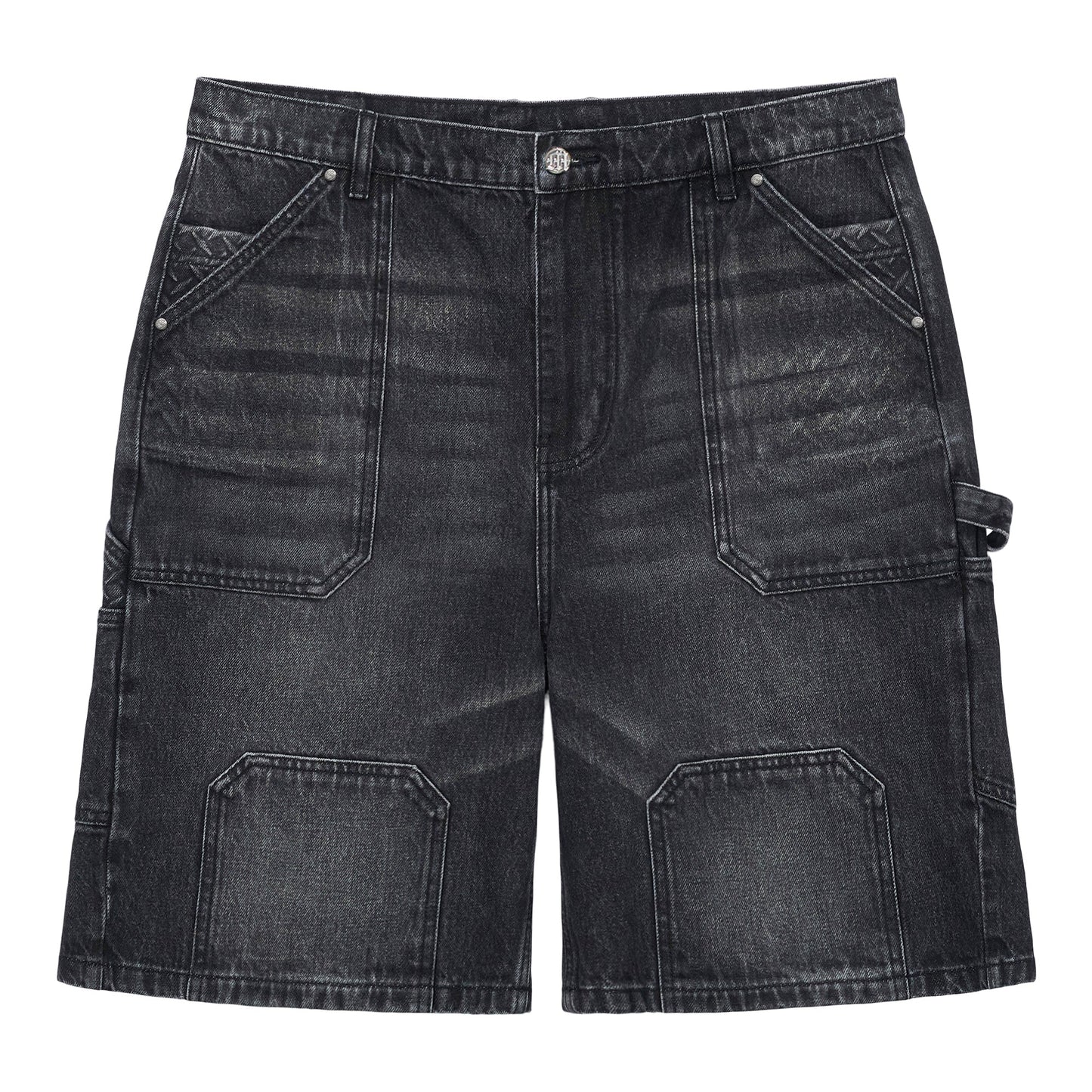 Menace Steel Embossed Black Denim Carpenter Shorts
