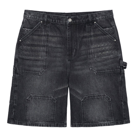 Menace Steel Embossed Black Denim Carpenter Shorts