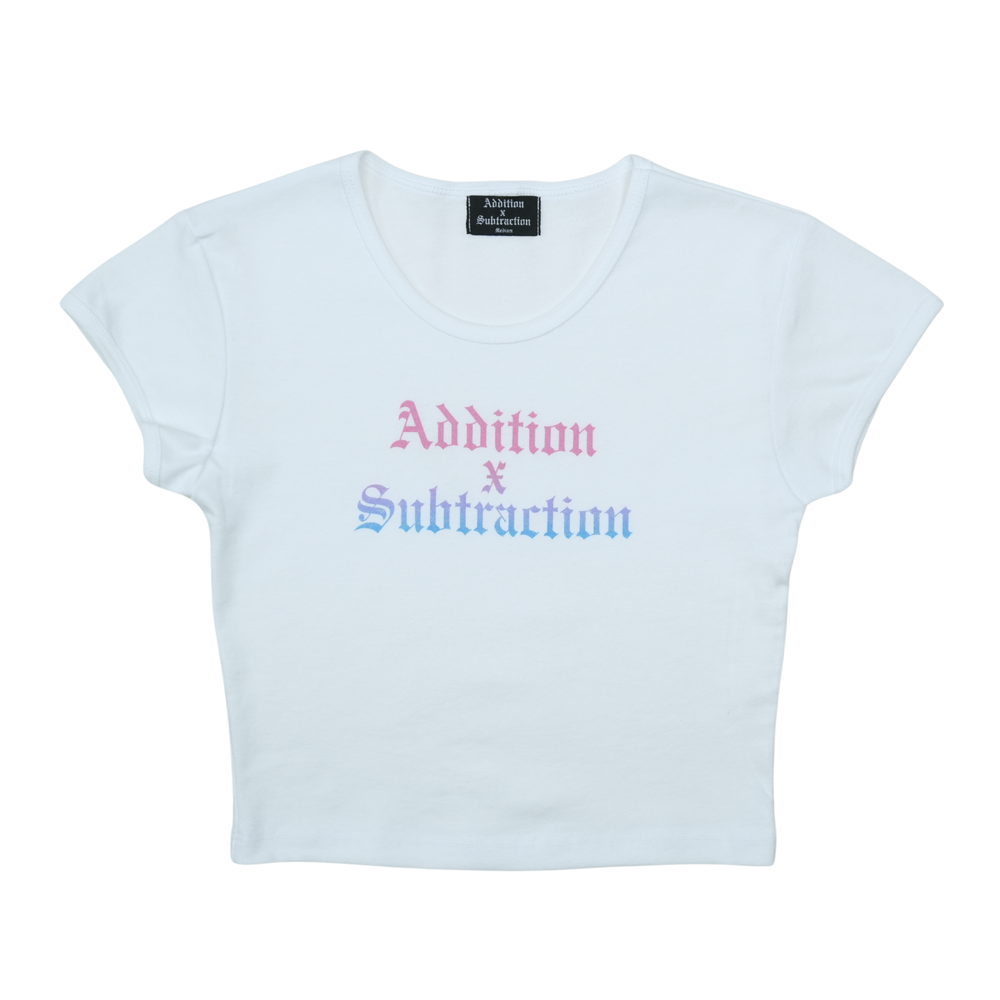 Addition By Subtraction Ladies White Baby Tee
