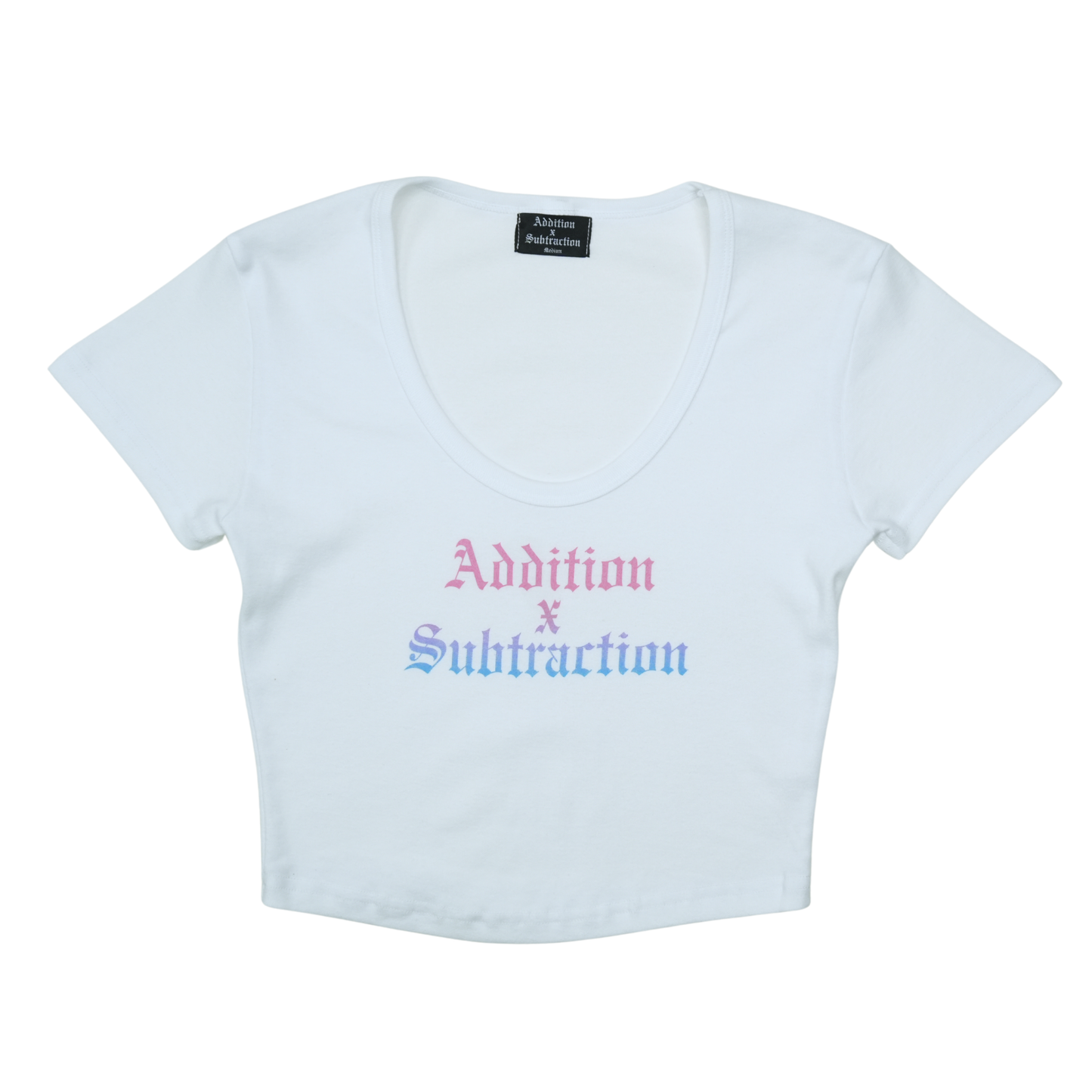 Addition By Subtraction Ladies White Scoop Tee