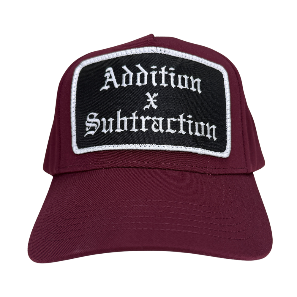 Addition by Subtraction Burgundy Patch Hat