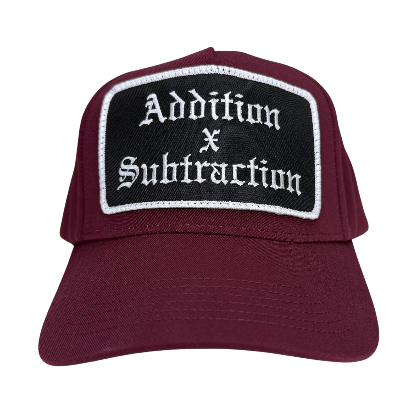 Addition by Subtraction Burgundy Patch Hat