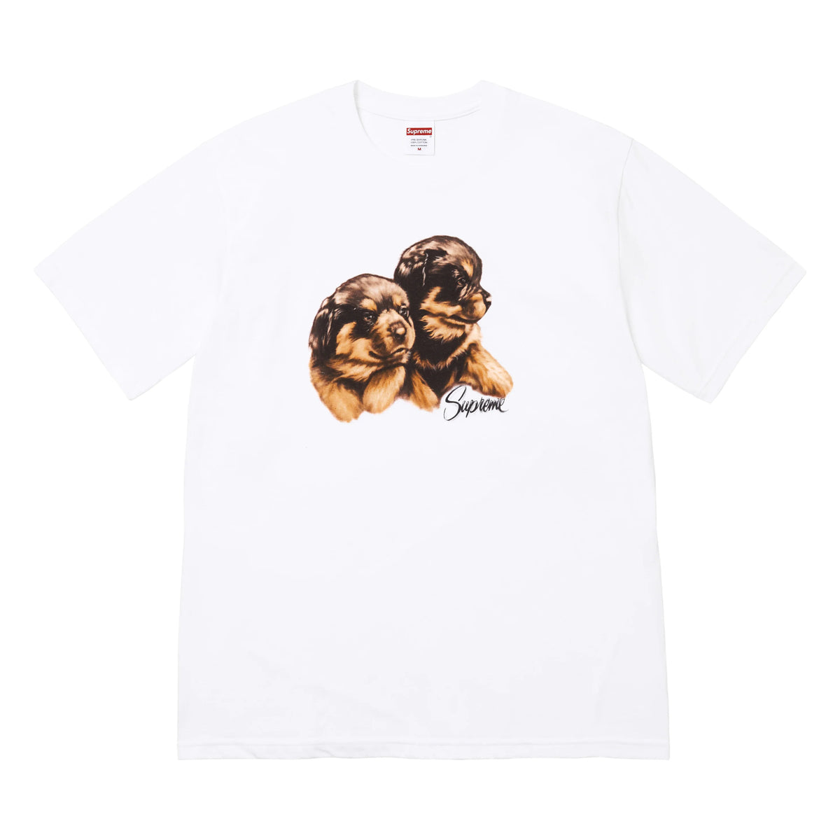Supreme Puppies white T-shirt, front view