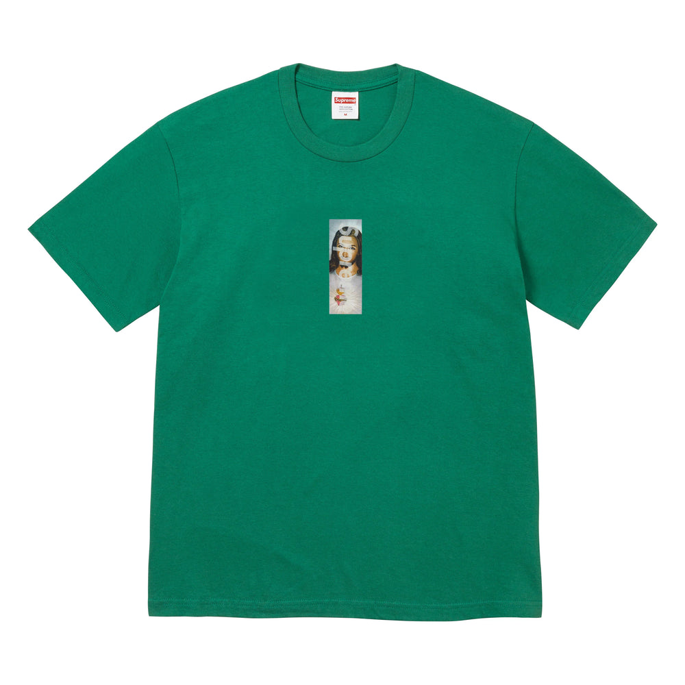 Supreme Prayer Card Box Logo light pine T-shirt, front view