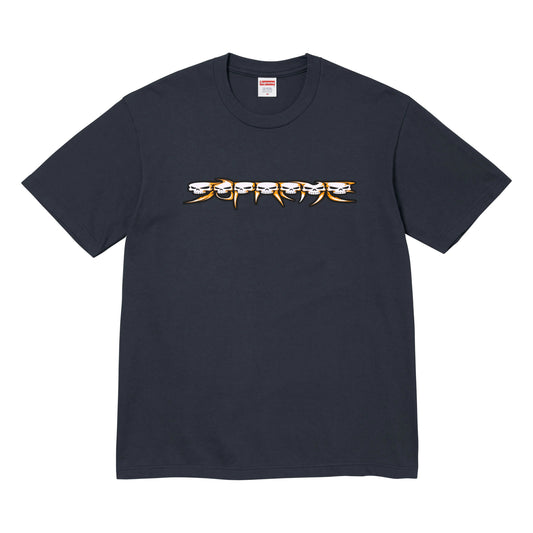 Supreme Skulls Spellout navy T-shirt, front view