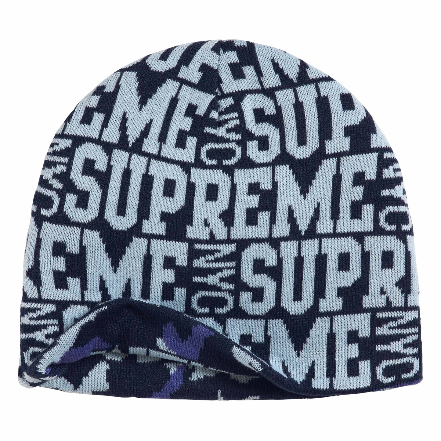 Supreme Reversible Camo navy beanie, back view