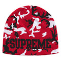 Supreme Reversible Camo red beanie, detail view
